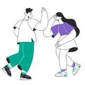 Ilustración animada de dos personas chocando la mano