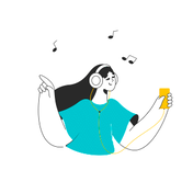 Ilustración animada de una persona escuchando música